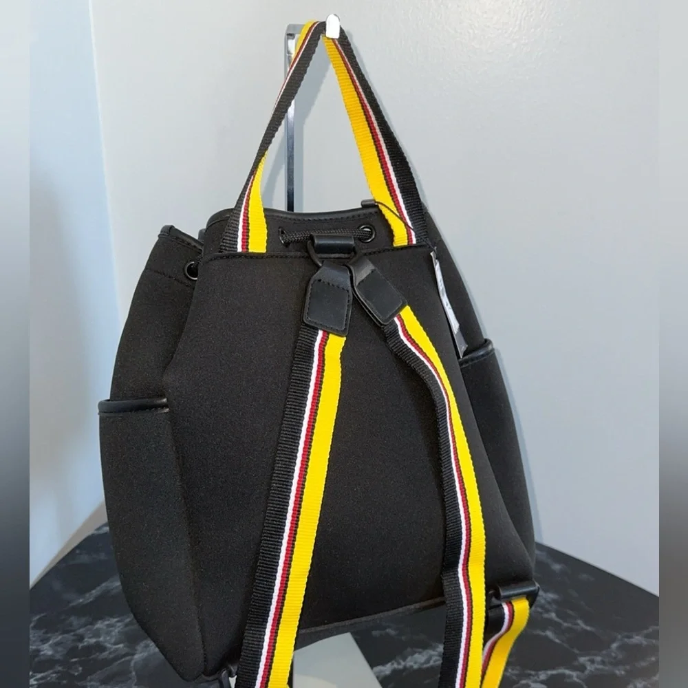 Tommy Hilfiger Drawstring Backpack Black Yellow Multicolored Strap AUTHENTIC NEW